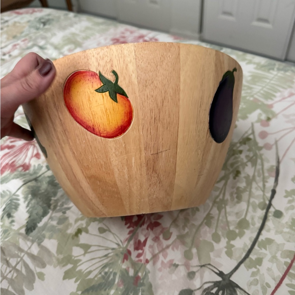 Handcrafted Wooden Bowl with Vegetable/Fruit Motif
